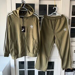Olive Tracksuit with White Stripes